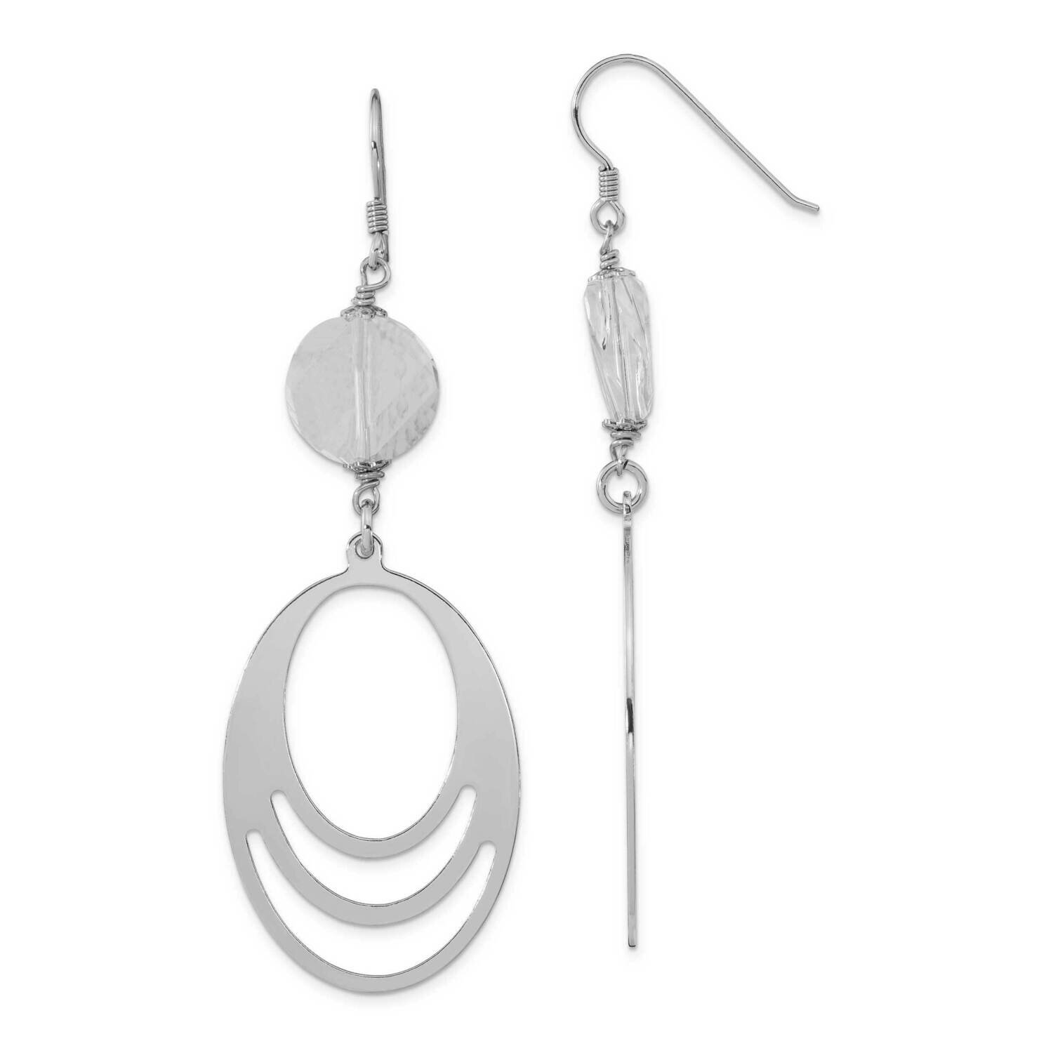 Sterling Silver Rhodium-plated with Crystal Dangle Wire Earrings QPRE206