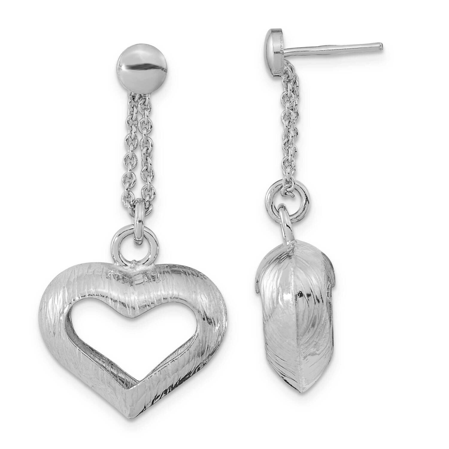 Sterling Silver Rhodium-plated Open Heart Dangle Post Earrings QPRE209