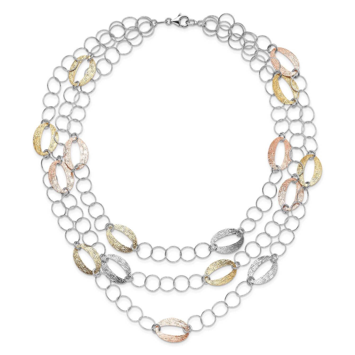 Sterling Silver Rose &amp; Gold-tone 3-Strand Fancy Link Necklace QPRF319-18