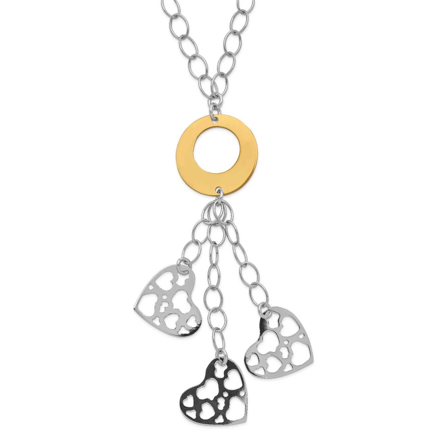 Sterling Silver Rhodium-plated Gold-tone Circle & Heart Y-Drop Necklace QPRF322-18