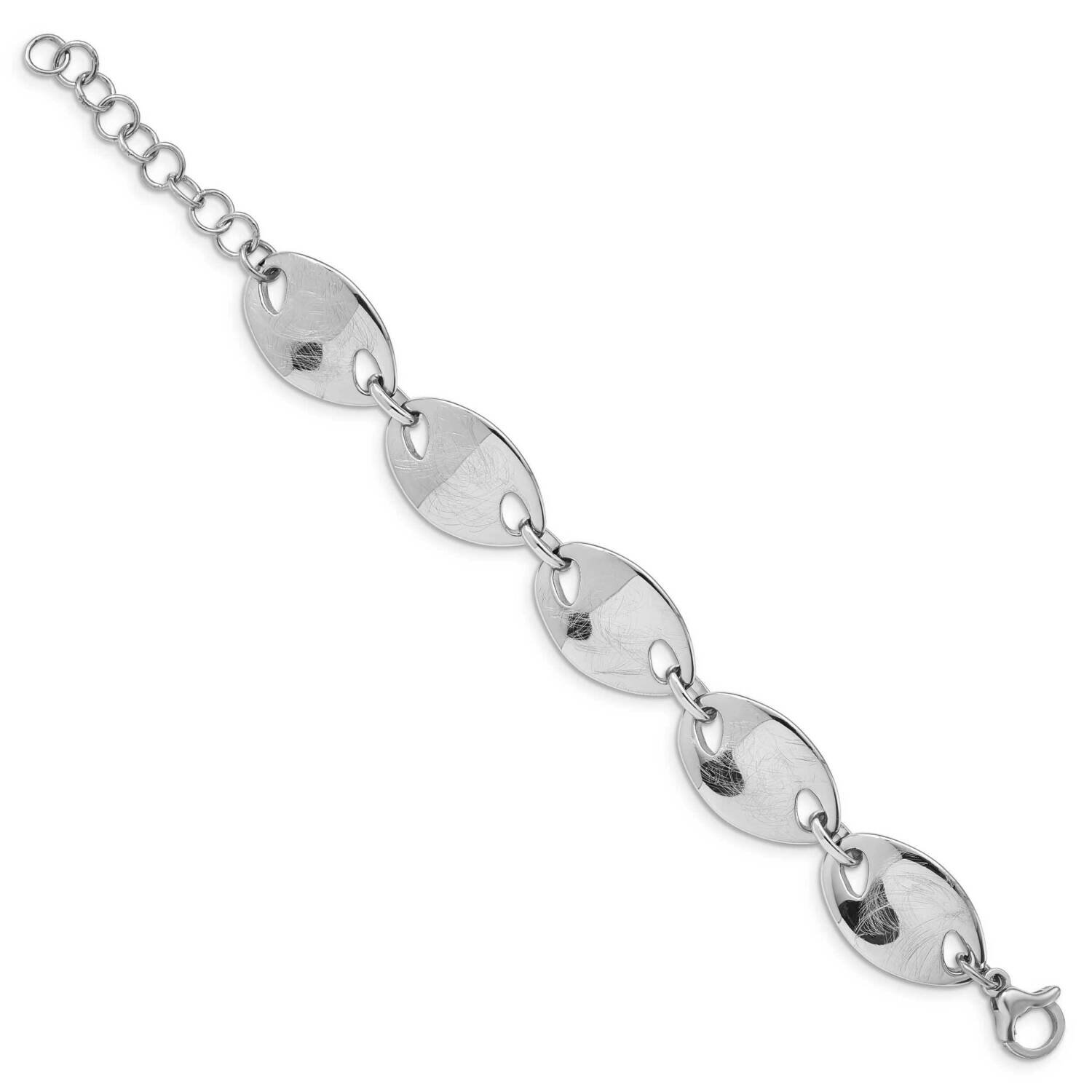 Sterling Silver Rhodium-plated Polished/Scratch Finish with 2in ext. Bracelet QPRF329-6.5