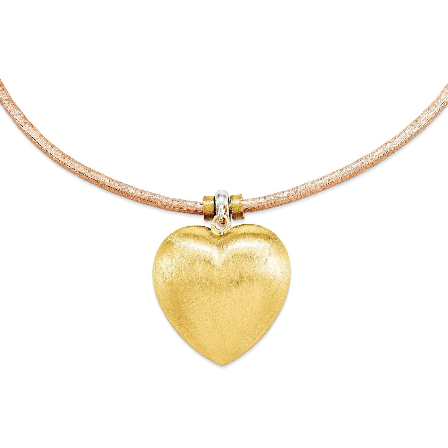 Sterling Silver Gold plated heart on round 18 in neck QSC113-GOS-18
