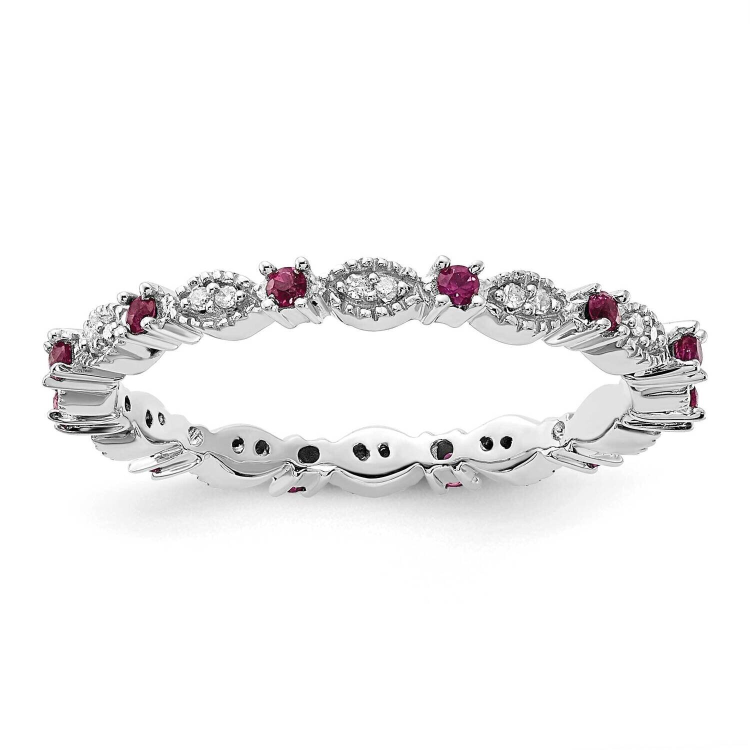 Sterling Silver Stackable Expressions Polished Created Ruby &amp; Dia Ring QSK647-10