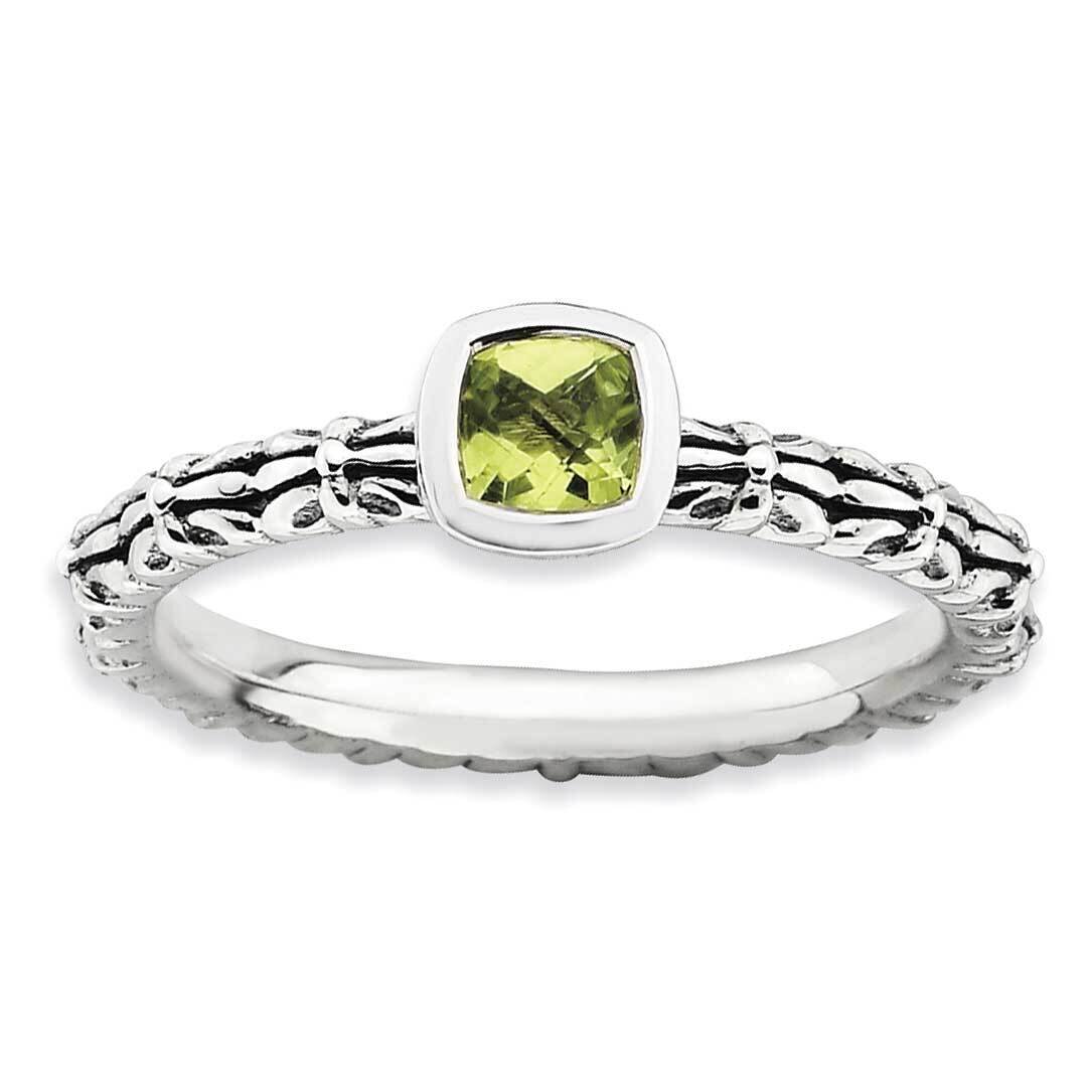 Sterling Silver Stackable Expressions Checker-cut Peridot Antiqued Ring QSK846-NOAU-6