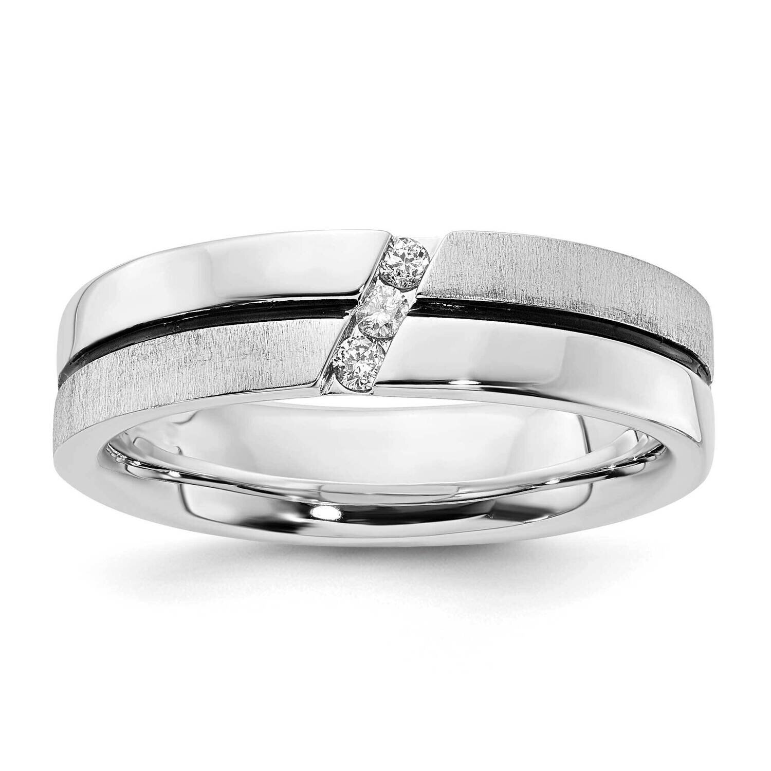 Sterling Silver &amp; Black IP-plated Polished &amp; Brushed Diamond Band RDD2201G/09-SSBB-10