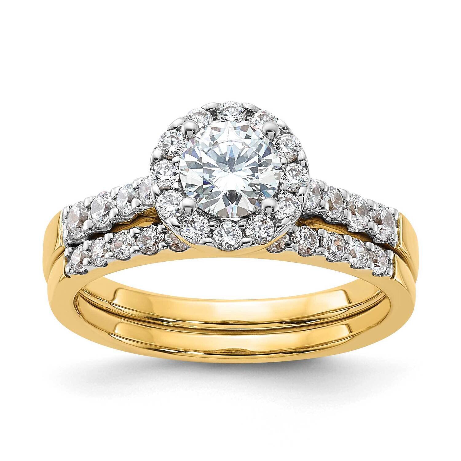 10k Gold Gold Diamond Halo Eng Ring and Diamond Wedding Band Set RDB2657EW/CZ-0YCZ