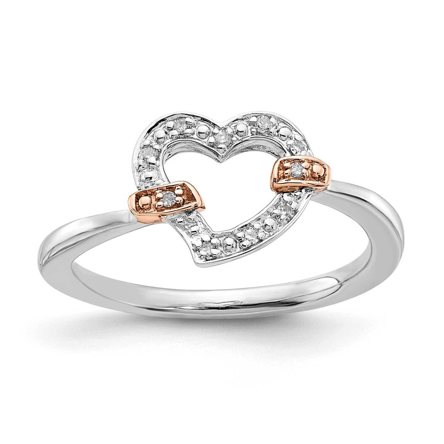 Sterling Silver with 10k Gold Rose Accent Diamond Heart Ring RLD3520-SSS43-6