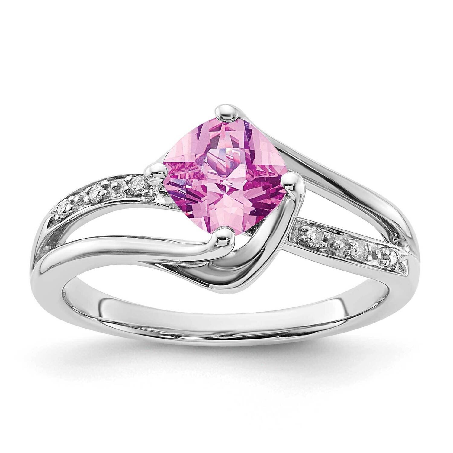 10k Gold White Gold Created Pink Sapphire and Diamond Ring RLS5894/CRPKSA-0W