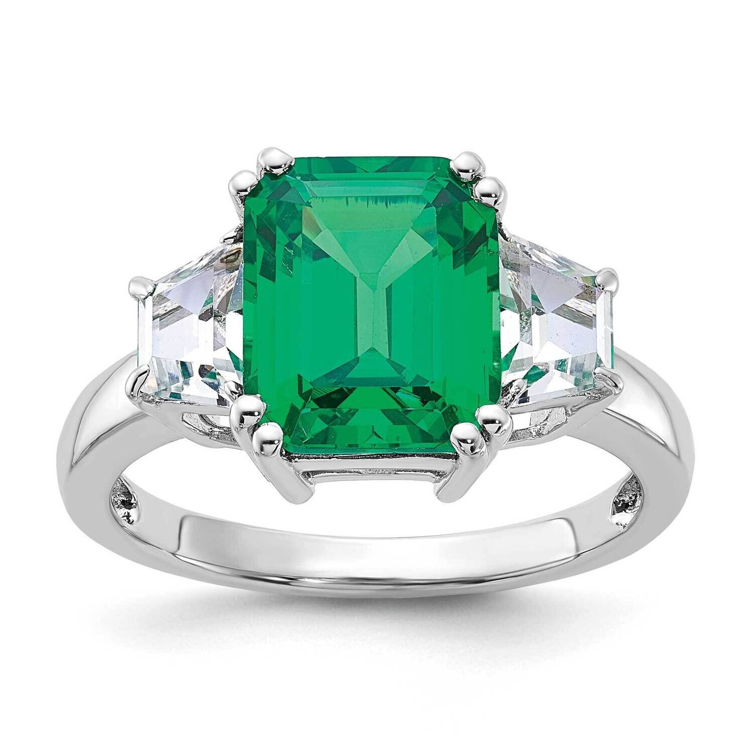 Sterling Silver Cr Green Garnet and Cr White Sapphire Ring RLS6190/CGGCWS-SSA-7