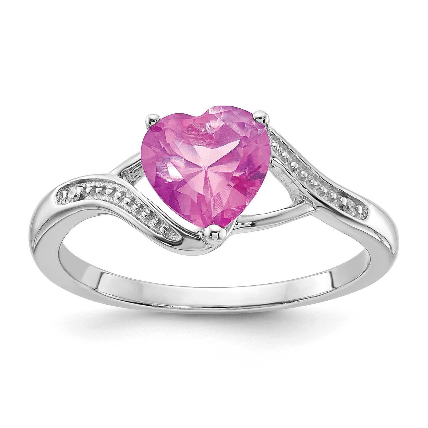 Sterling Silver Created Pink Sapphire and Diamond Heart Ring RLS6464/CRPKSA-SSAS4