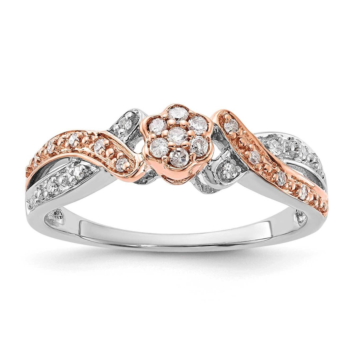 Sterling Silver Rose Tone Polished Twisted Diamond Flower Ring RLD3832-SSS45-7