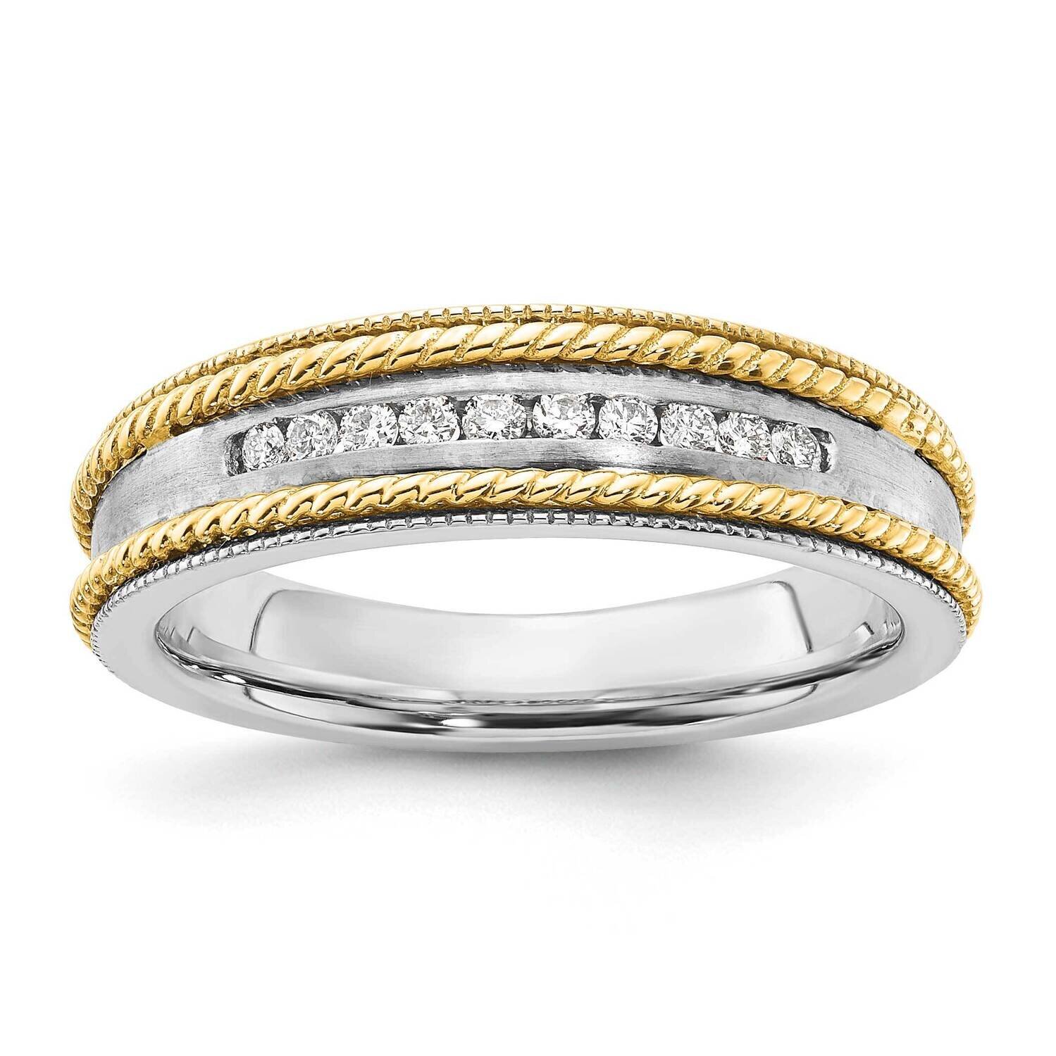10k Gold Two-tone Polished &amp; Satin Rope Sides Diamond Ring RDD2748G-0WYAB