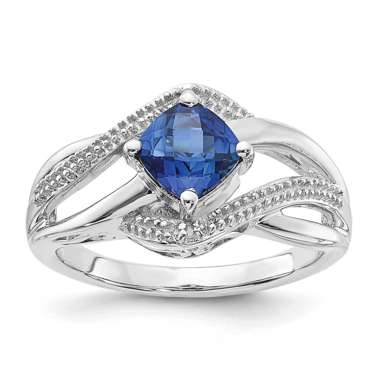 Sterling Silver Created Ceylon Sapphire and Diamond Ring RLS6259/CRCEY-SSAS53