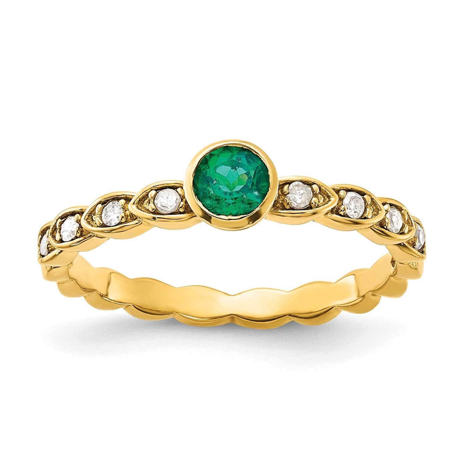 Sterling Silver Gold Tone Created Emerald and Diamond Ring RLS6325/CREM-SSAS45