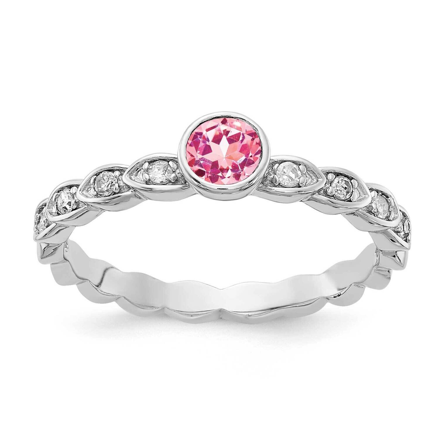 Sterling Silver Rose Tone Created Pink Sapphire and Diamond Ring RLS6325/CRPKSA-SSAS4