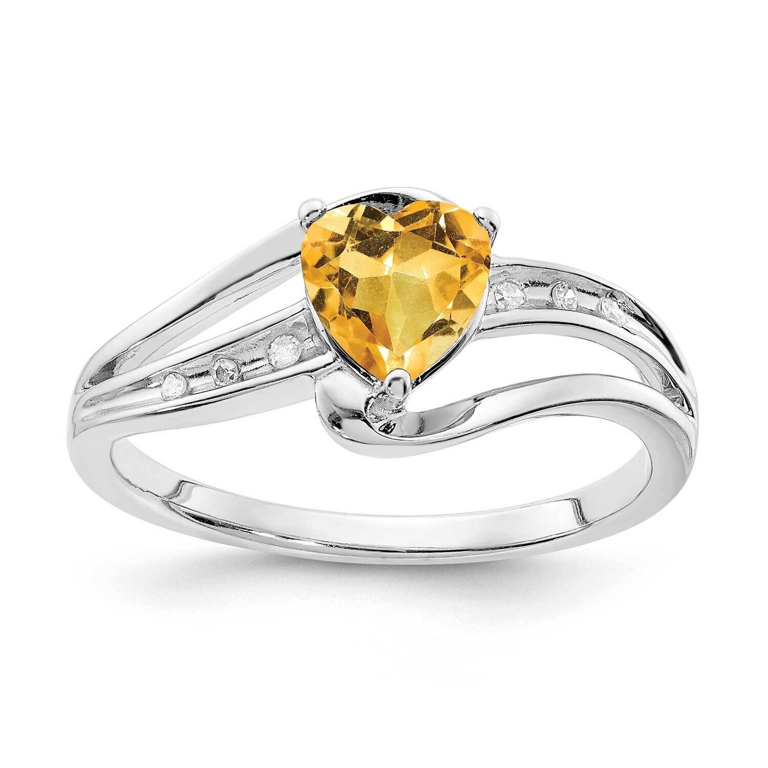 Sterling Silver Polished Heart Citrine and Diamond Ring RLS6625/CIT-SSBS45