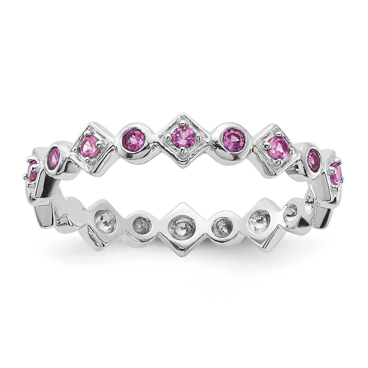Sterling Silver Polished Created Pink Sapphire Ring RLS6652/CRPKSA-SSA-7
