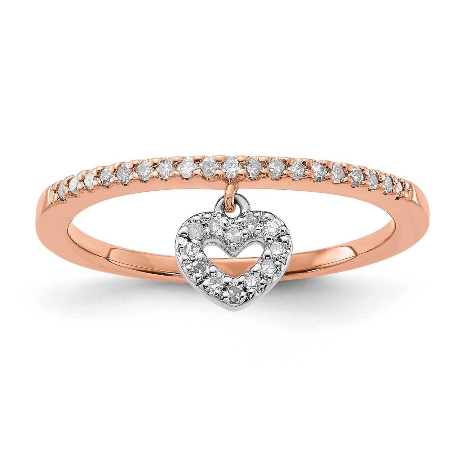 Sterling Silver Rose Tone Polished Diamond Dangle Heart Ring RLD3887-SSS33-7