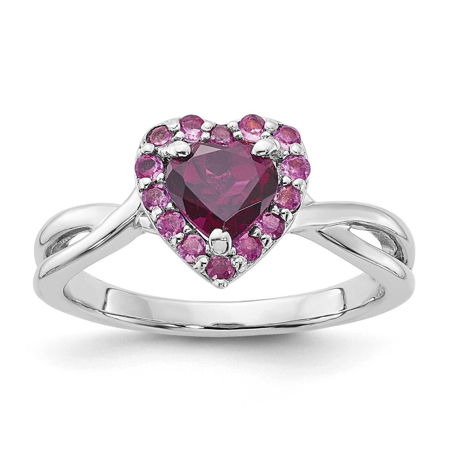 Sterling Silver Rhodolite Garnet and Created Pink Sapphire Heart Ring RLS6135/RGACPS-SSA-7
