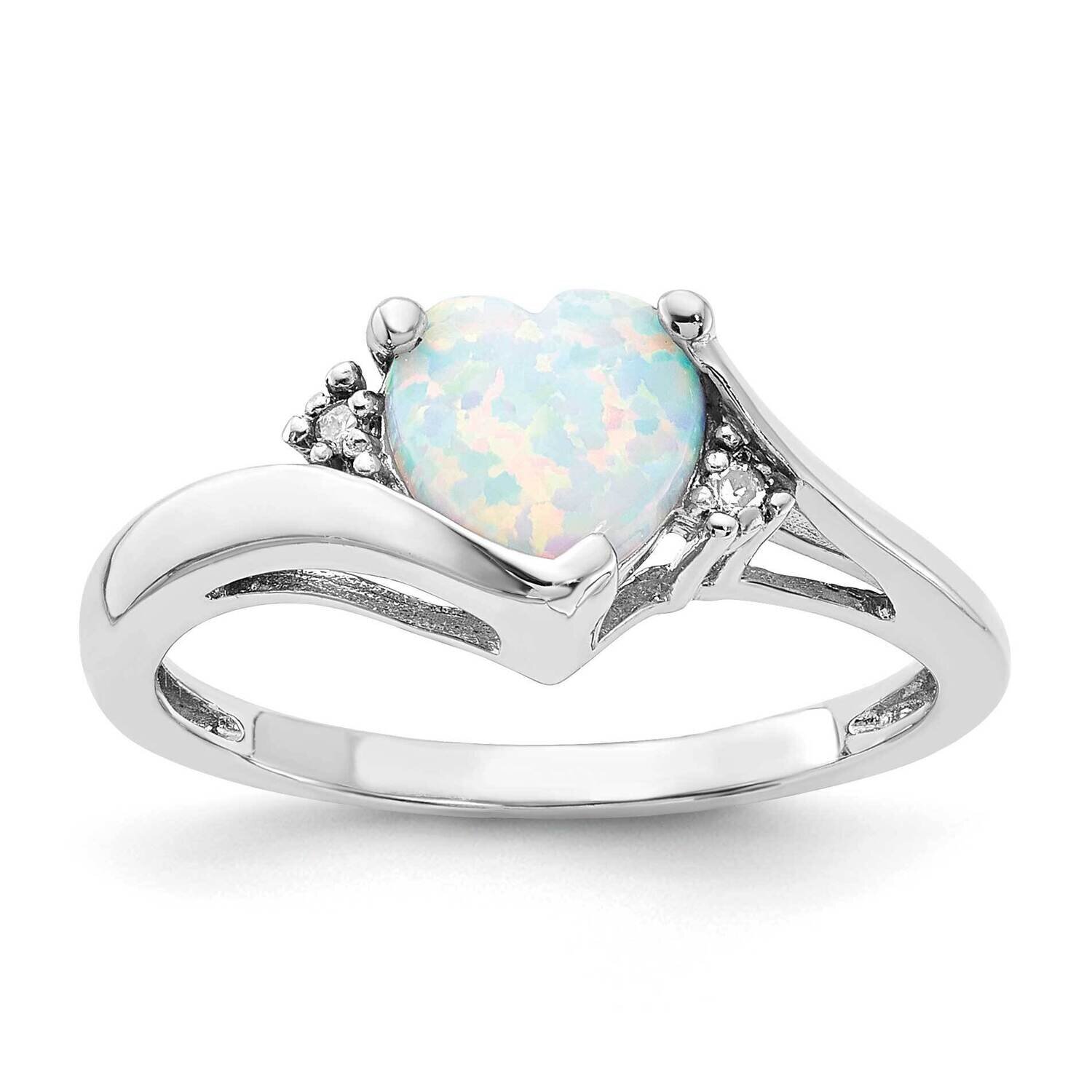 Sterling Silver Created Opal and Diamond Heart Ring RLS6503/CROP-SSAS45
