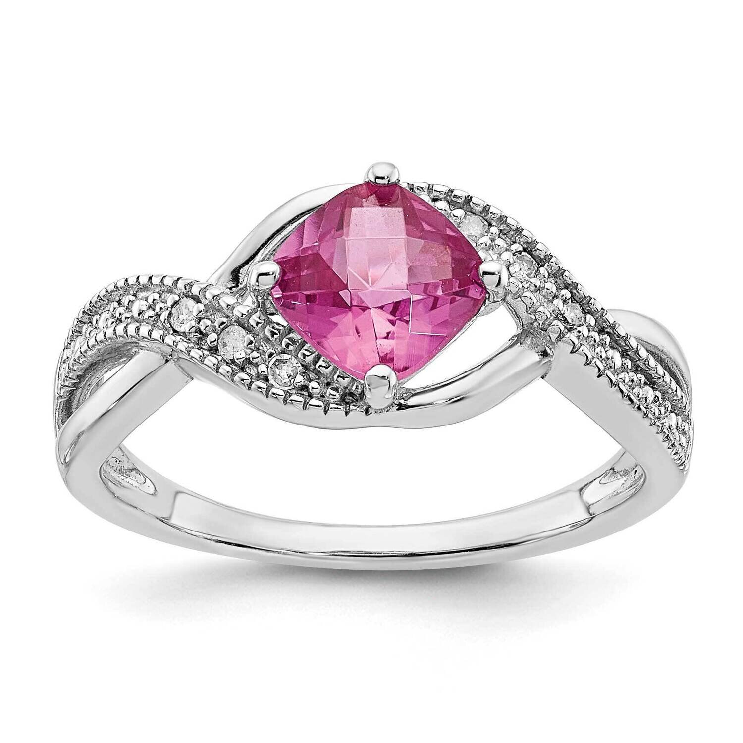 Sterling Silver Created Pink Sapphire and Diamond Ring RLS6614/CRPKSA-SS-7