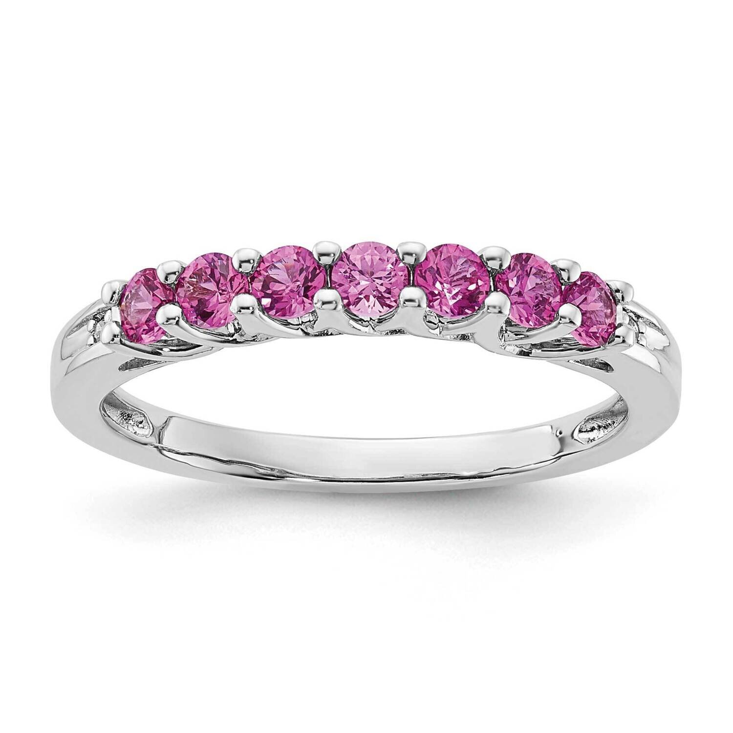 Sterling Silver Polished Cr Pink Sapphire and Diamond Ring RLS6695/CRPKSA-SS-7