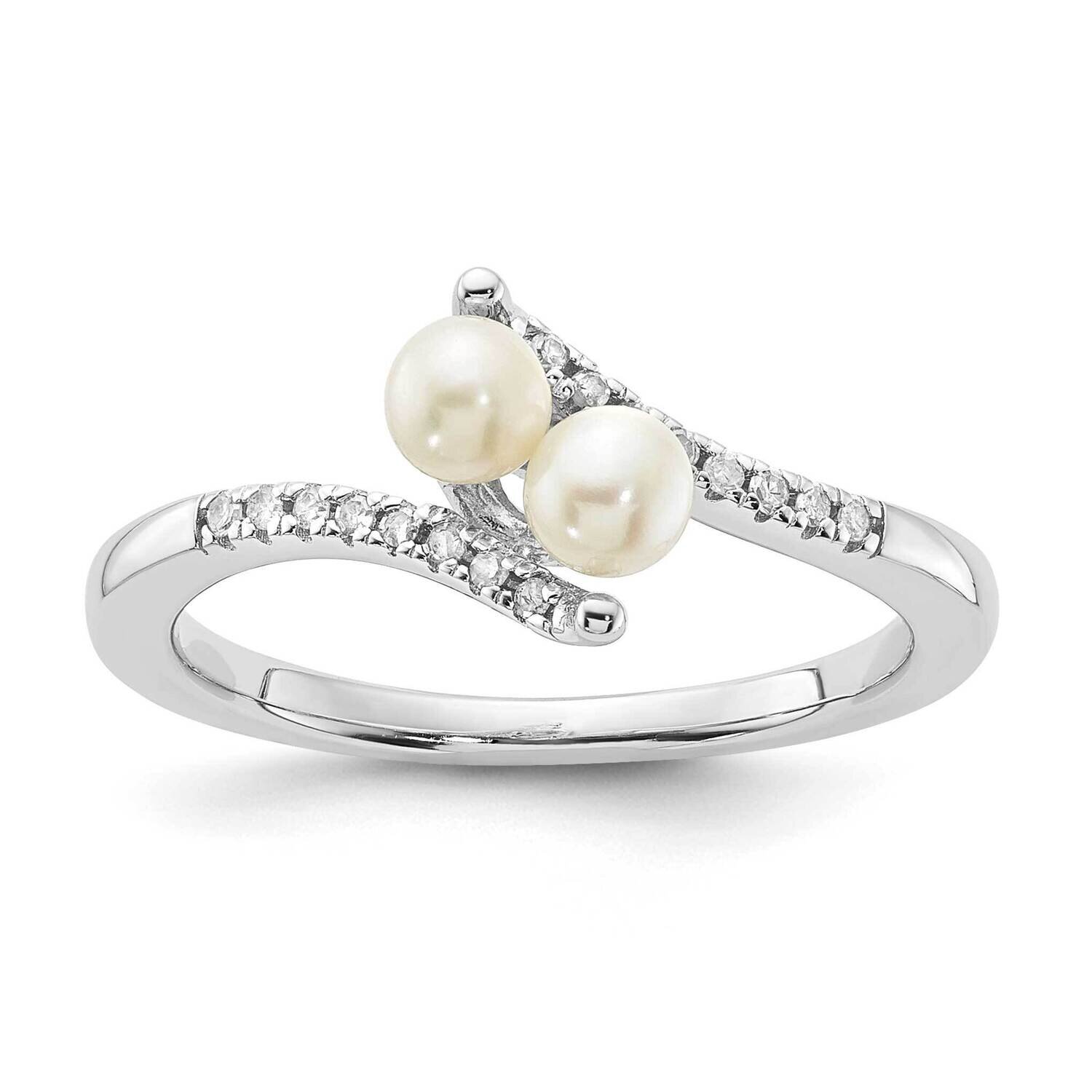 Sterling Silver Polished 4mm FWC Pearl and Diamond Ring RLS6772/PRL-SSBS45-7