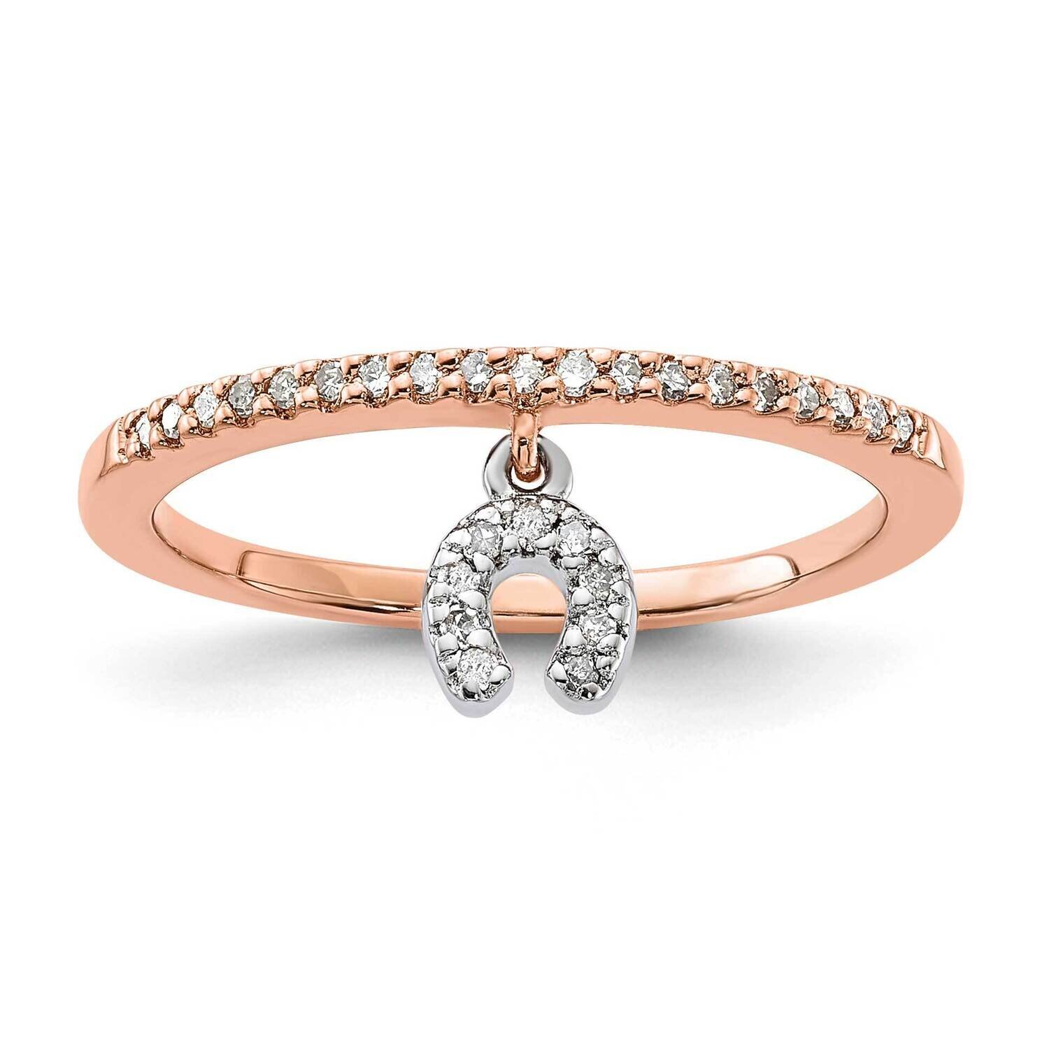 Sterling Silver Rose Tone Polished Diamond Dangle Horseshoe Ring RLD3886-SSS33-7