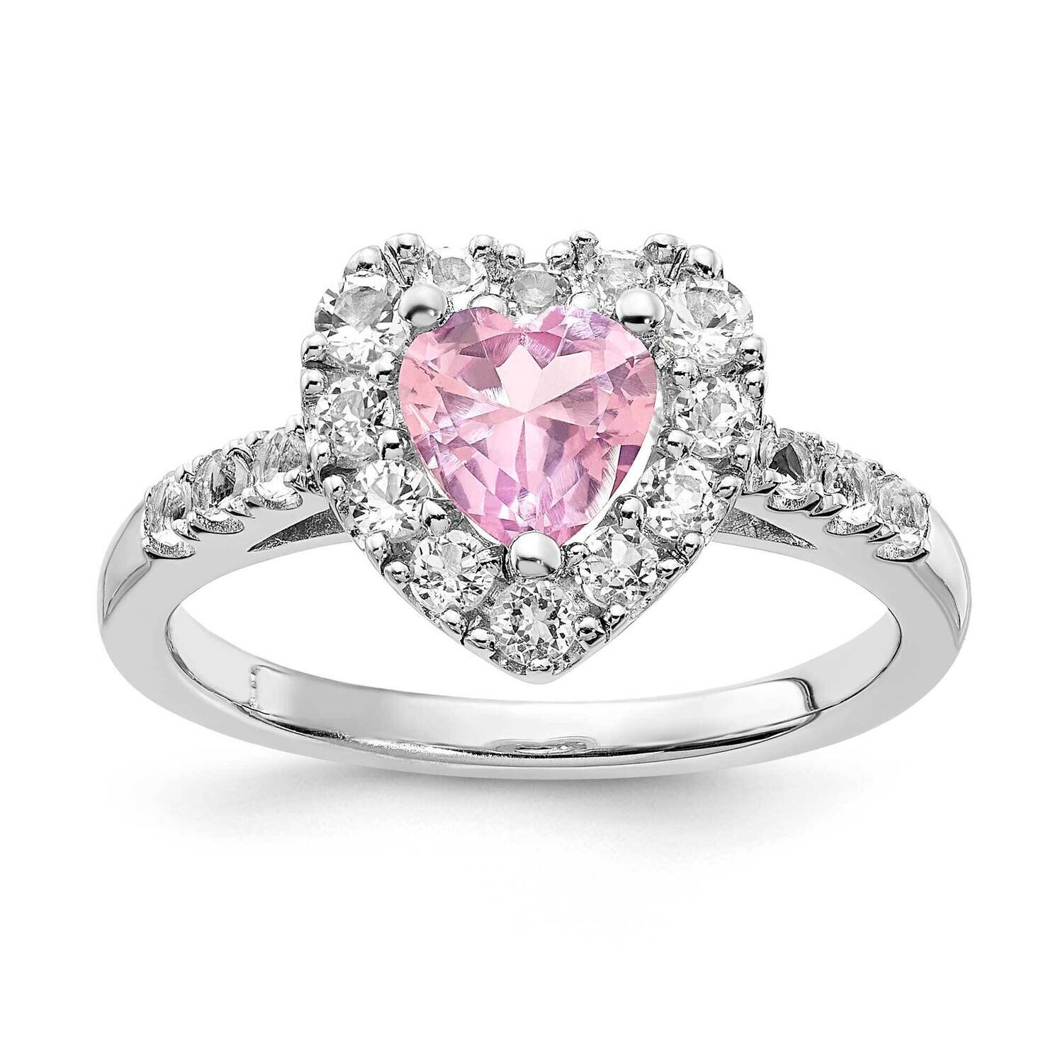 Sterling Silver Created Pink Sapphire and White Topaz Heart Ring RLS6221/CPSWHT-SSA-7