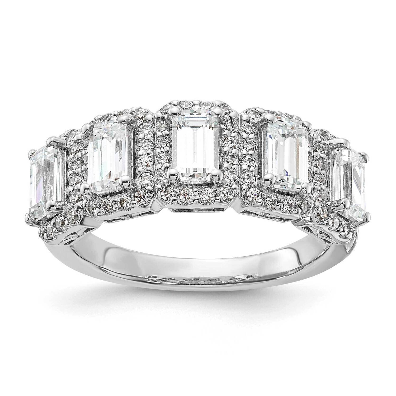 Sterling Silver Rhodium-plated Diamonore 5 Stone Baguette Halo Ring RLS6623/DAWT-SSA-7