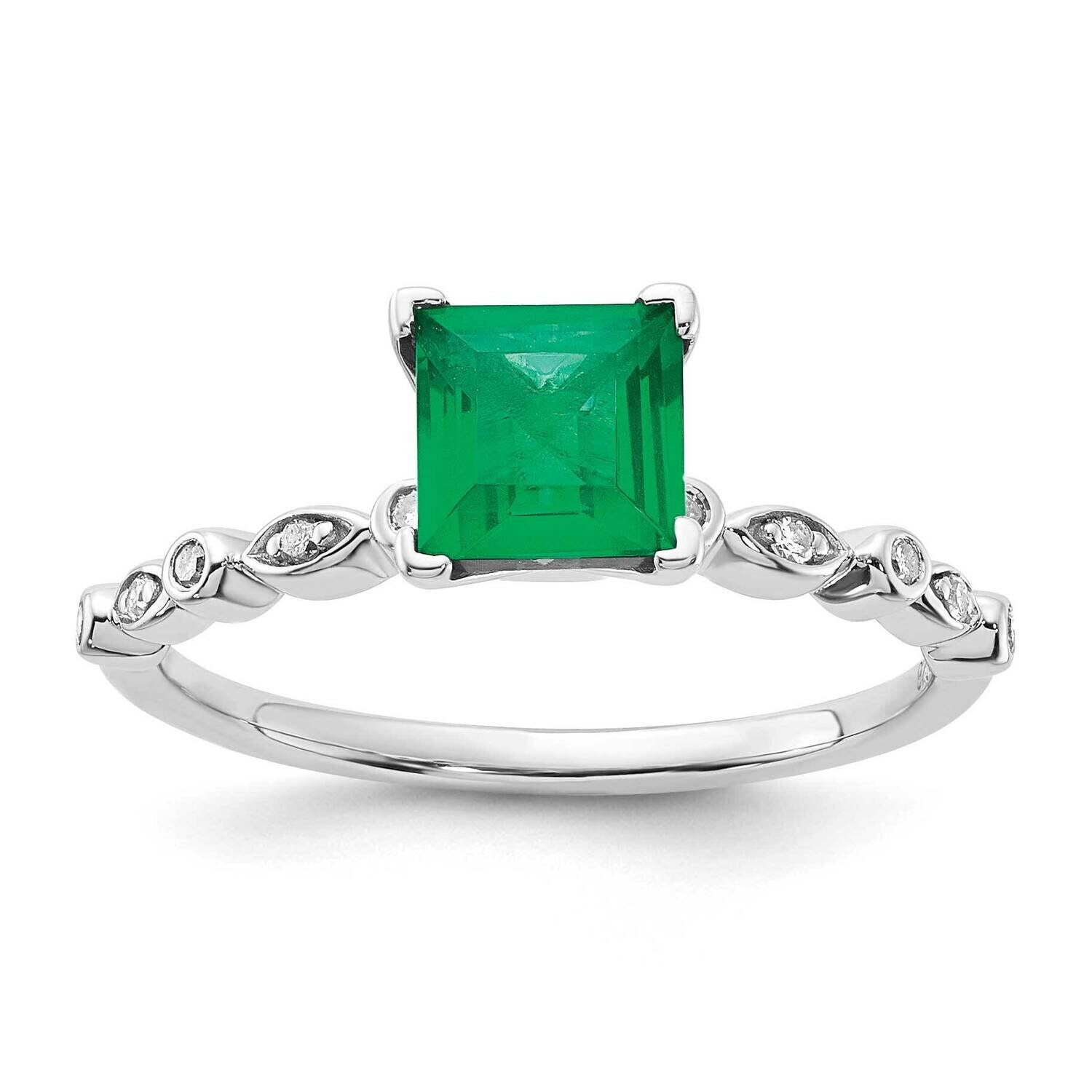 Sterling Silver Polished 6mm Cr Emerald and Diamond Ring RM3576-CE-SSAS43-7
