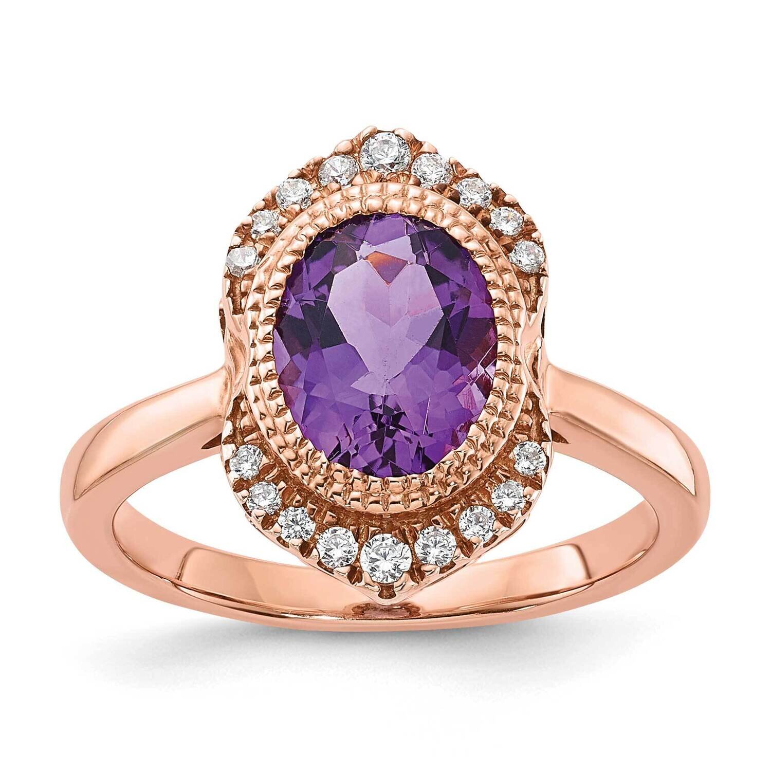 Sterling Silver Rose Tone Amethyst and CZ Ring RM3689-AM-SSRCZ-7