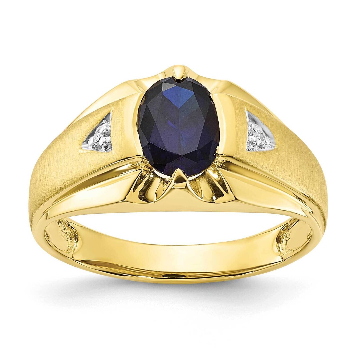 10k Gold Polished and Brushed 1 - 8X6 Cr Sapphire and Diamond Ring RMS1352/CRSA-0YBS43