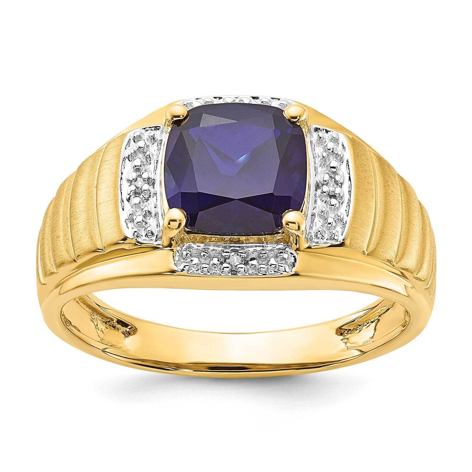 10k Gold Polished &amp; Brushed 8mm Cr Sapphire &amp; Diamond Ring RMS1553/CRSA-0YBS43