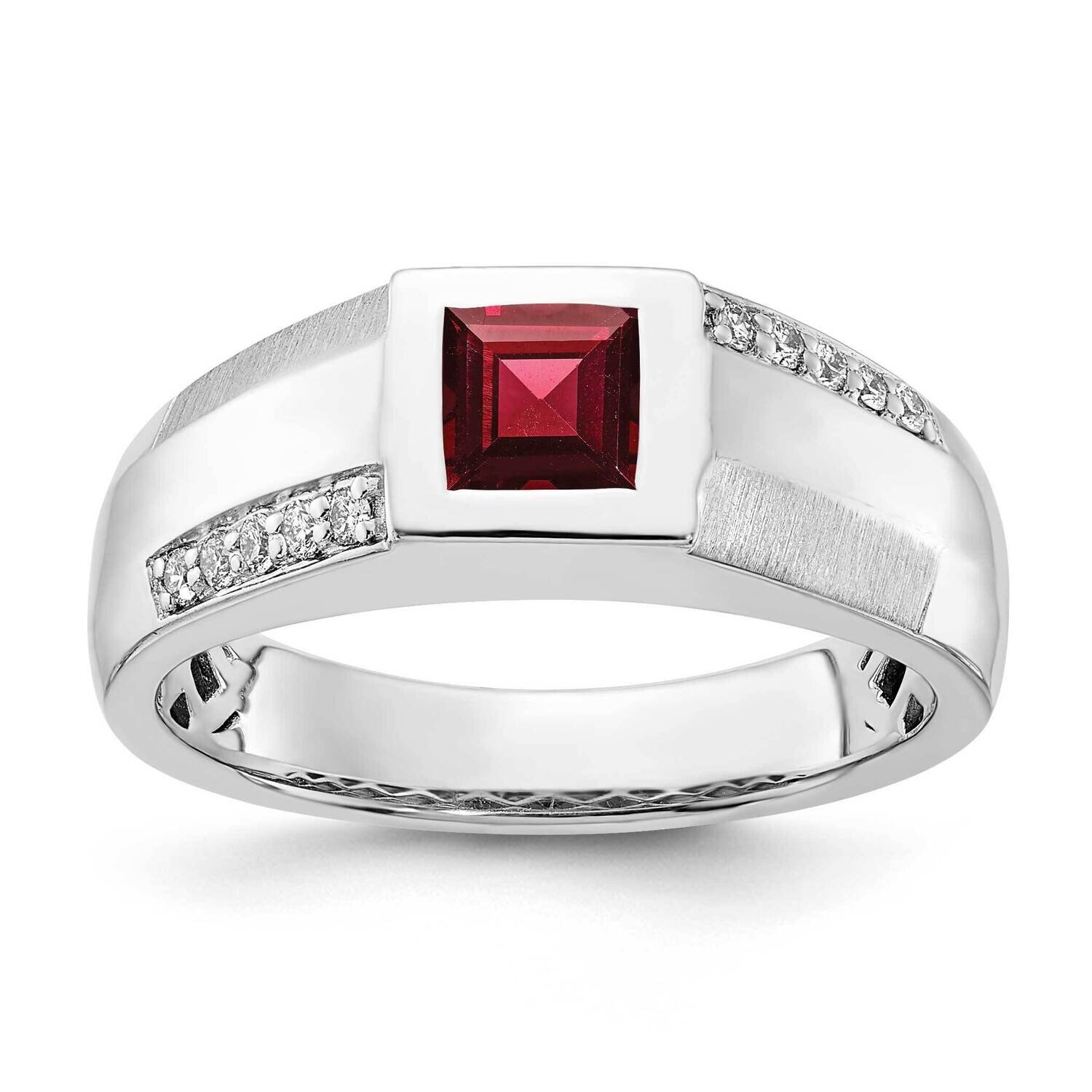 Sterling Silver Polished &amp; Brushed 1 - 5X5 Garnet, 10- .015 Diamond Ring RMS1717/GA-SSAAB