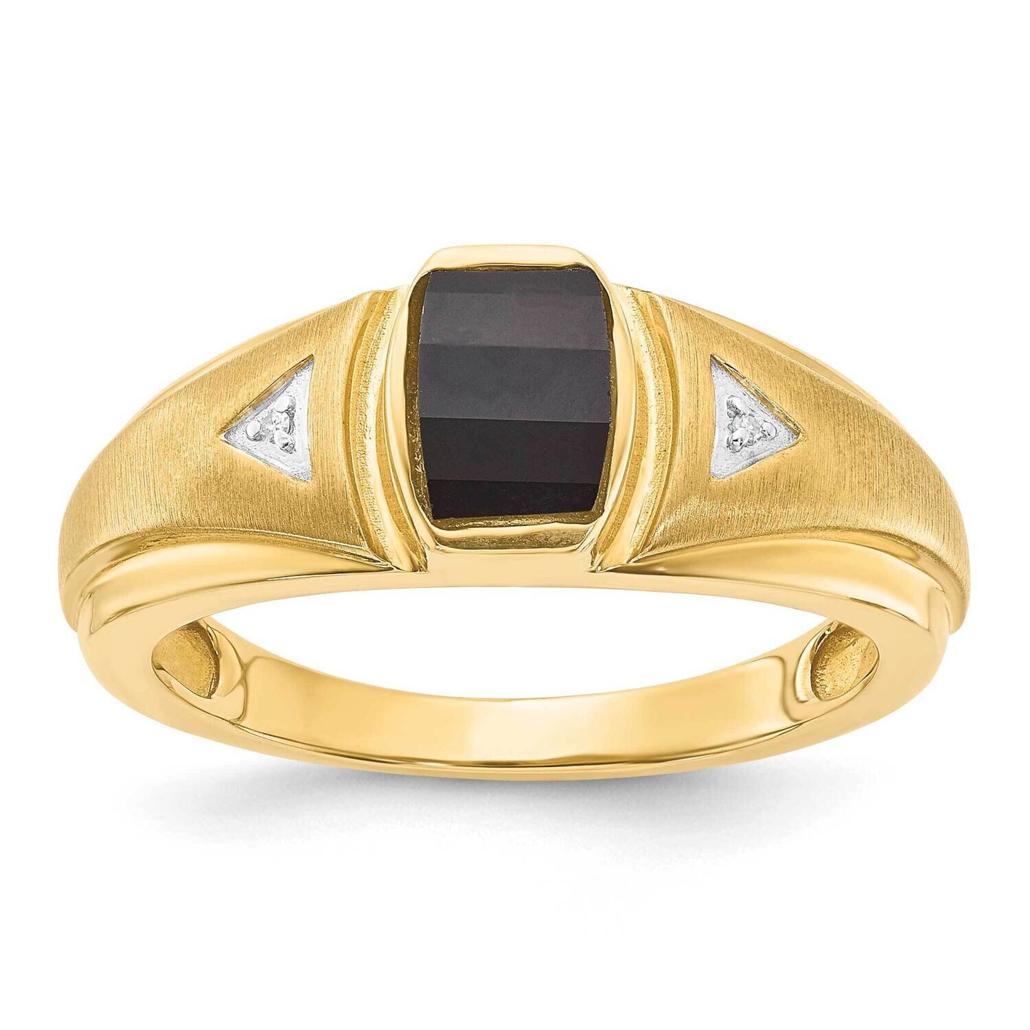 10k Gold Polished and Brushed 1-8x5 Onyx and Diamond Ring RMS1414/FACOX-0YAS43