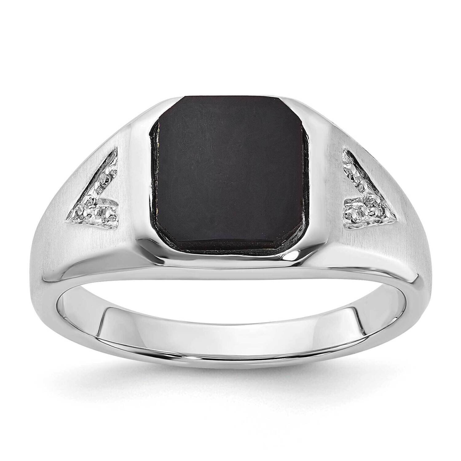 10k Gold White Gold Polished &amp; Brushed 1-9.2X9.2 Onyx &amp; Diamond Ring RMS1489/OX-0WAS43