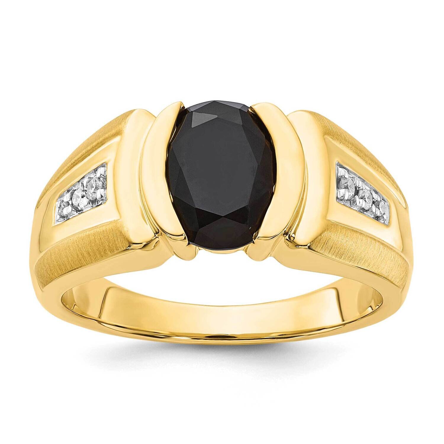 10k Gold Gold Polished & Brushed Diamond & Onyx Ring RMS1609/FACOX-0YAAB