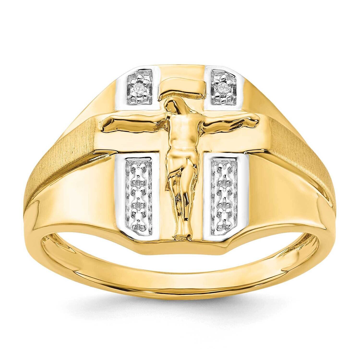 10k Gold White Rhodium Polished and Brushed Diamond Cross Crucifix Ring RMD1361-0YS45