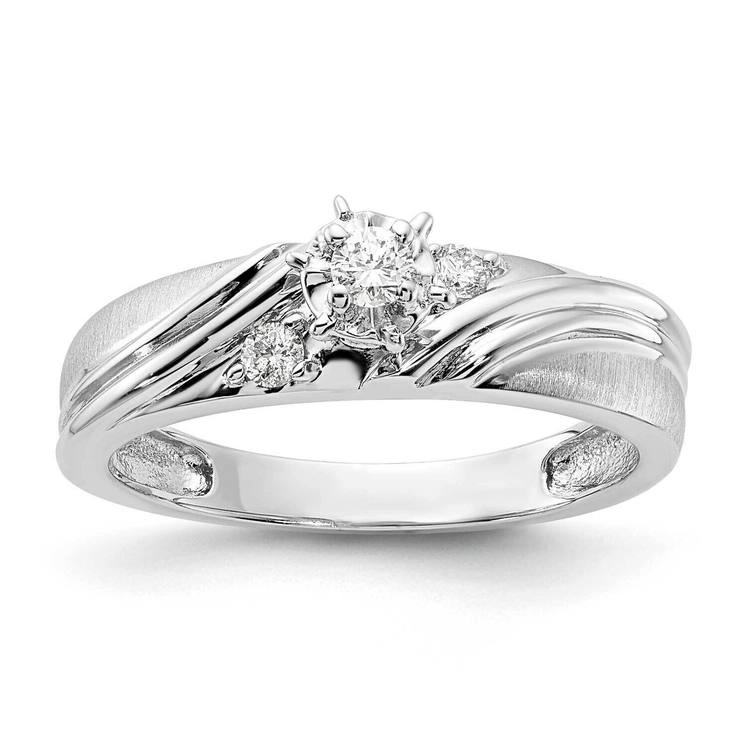 Sterling Silver Polished &amp; Brushed 1-.07, 2-.035 Diamond Ring RTD1076EI4007F-SSAA