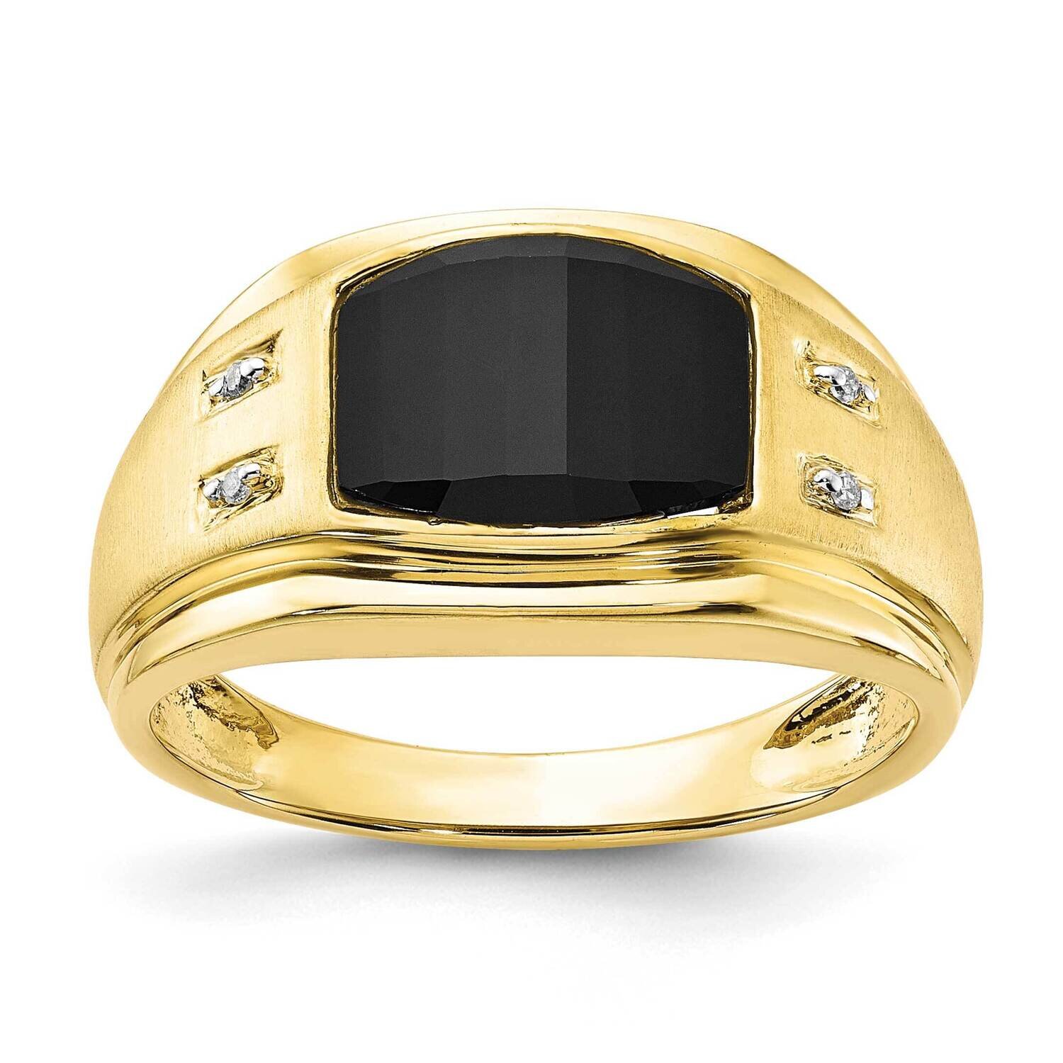 10k Gold Polished and Brushed 1-10.5X8.2 Onyx and Diamond Ring RMS1415/FACOX-0YAS45