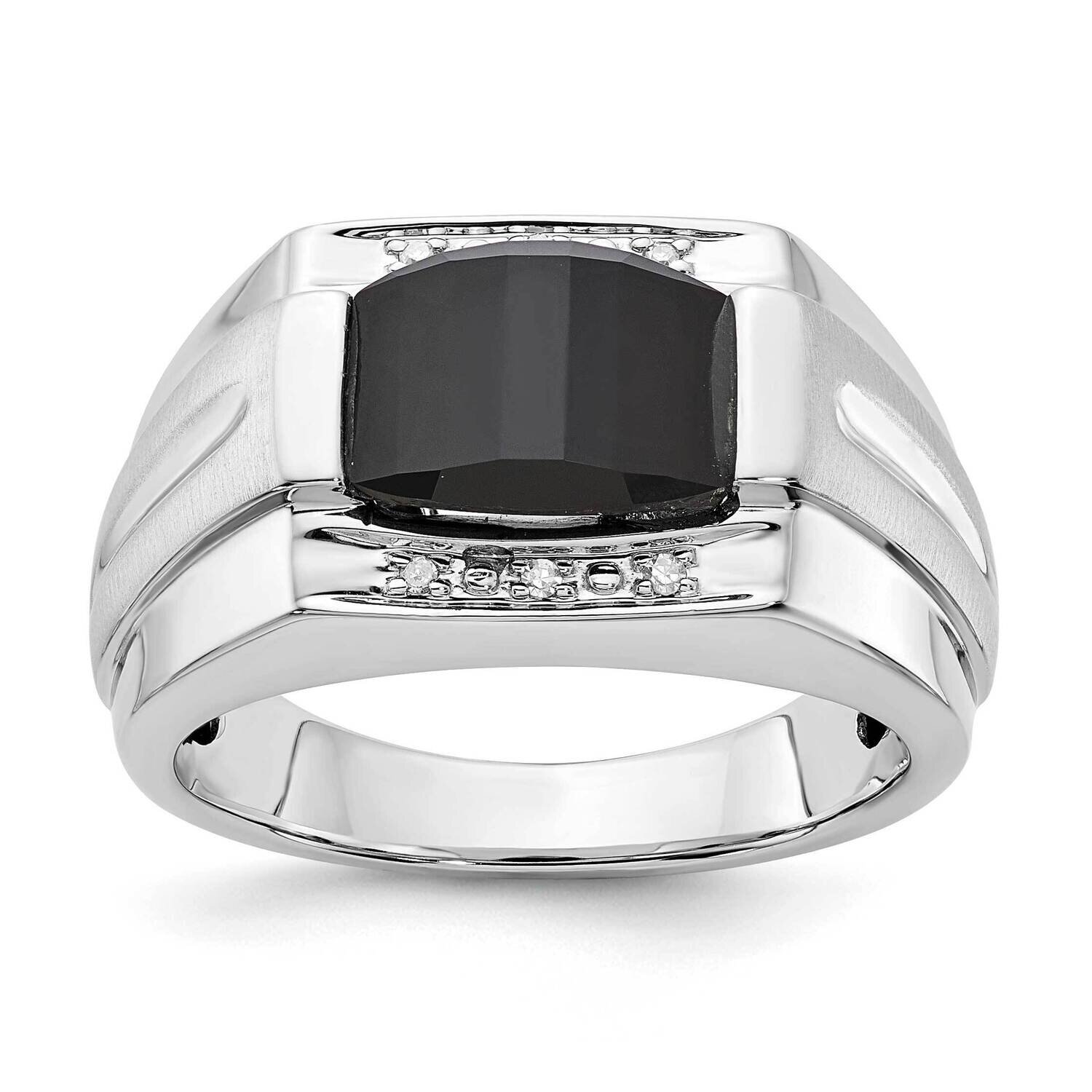 10k Gold White Gold Polished & Brushed 1-10.5X8.2 Onyx & Diamond Ring RMS1634/FACOX-0WAS43