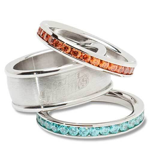 SAN JOSE SHARKS TEAM LOGO CRYSTAL STACKED RING SET SZ 6 SHA035CR-SZ6