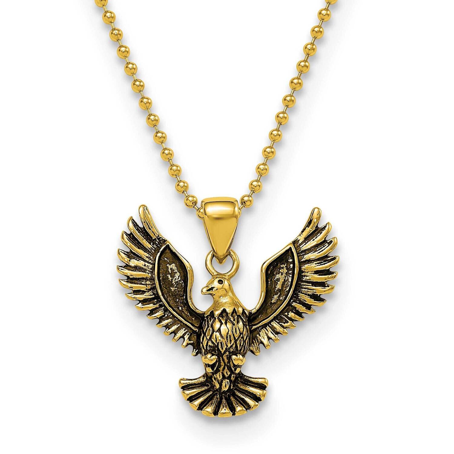 Stainless Steel Antiqued IP Yellow Eagle Pendant 22in 2mm Necklace SRN851GP-22