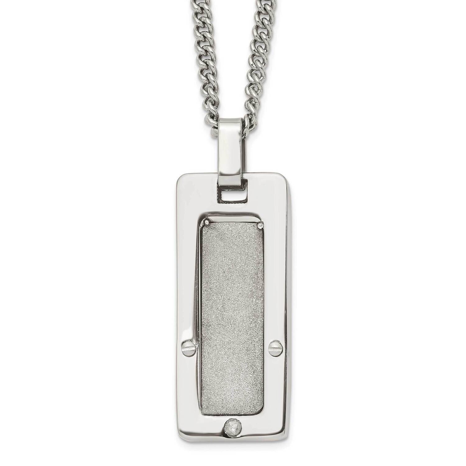 Stainless Steel Satin & Polished Diamond Dog Tag Necklace SRN972-24