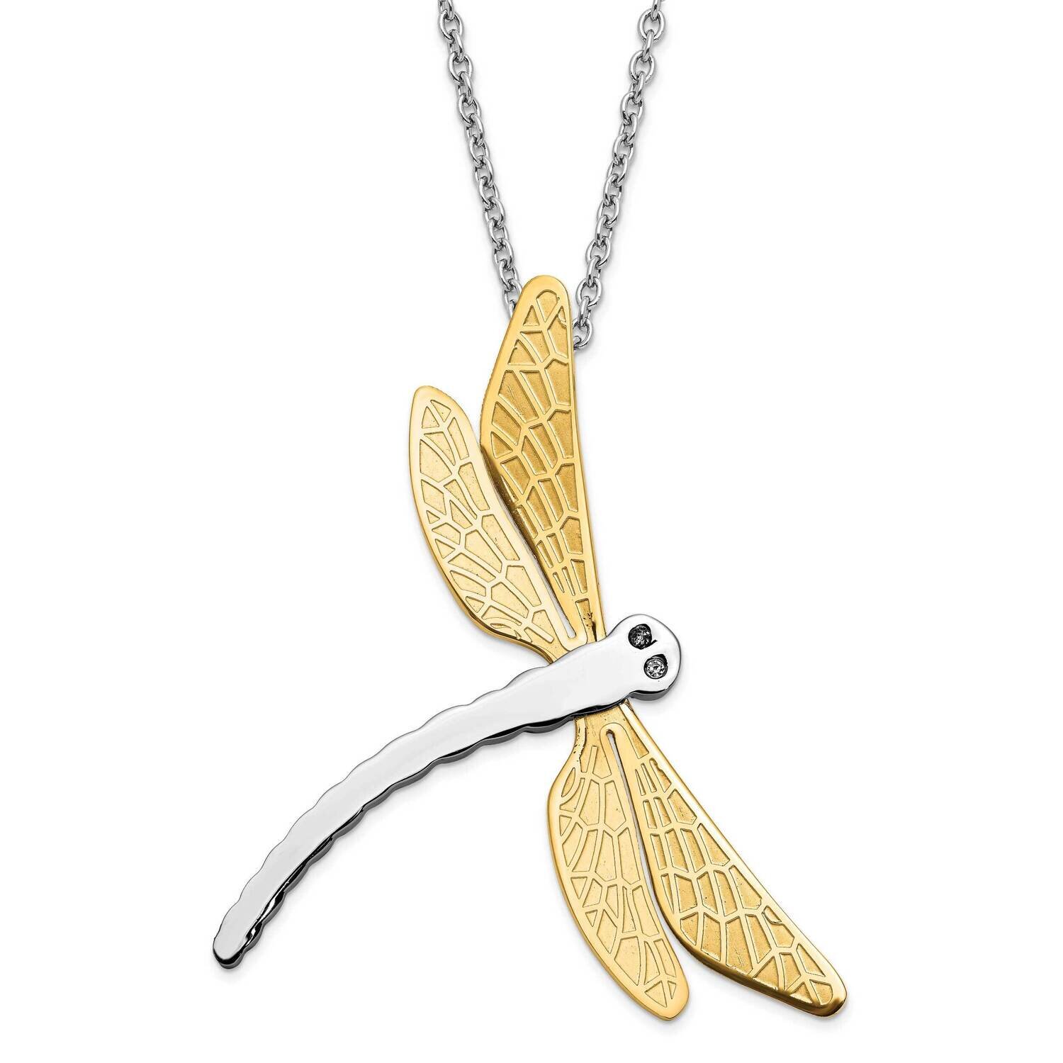 Stainless Steel Yellow IP-plated Polished CZ Dragonfly Necklace SSCMEI18342-20