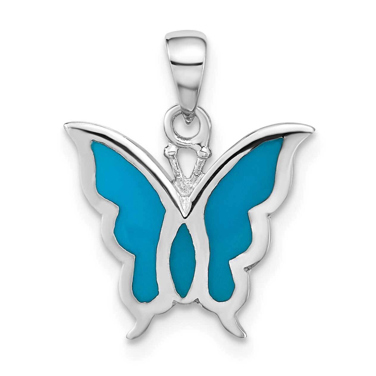 Sterling Silver Blue Enamel Butterfly Pendant SSCMEI18226