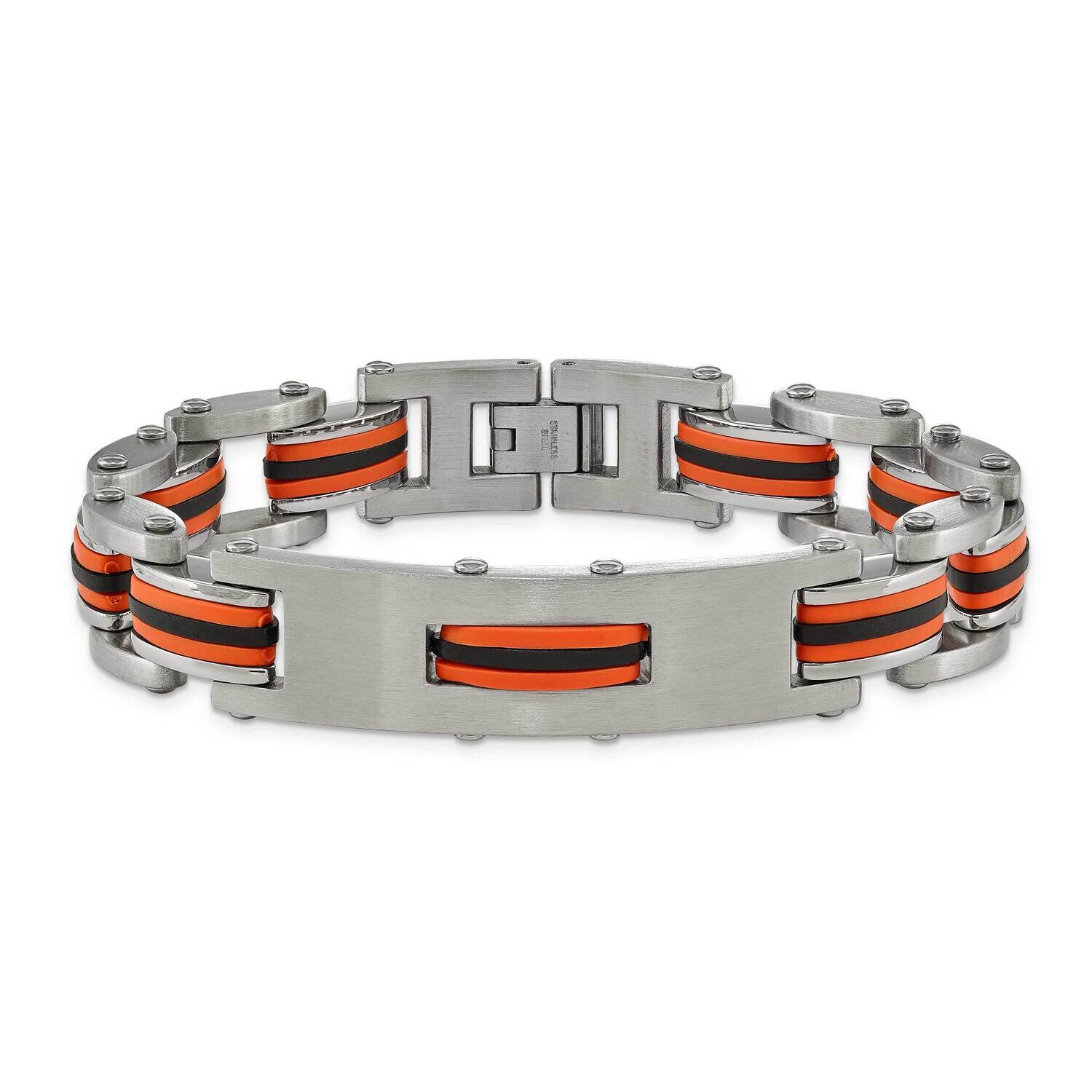 Stainless Steel Black and Orange Resin (Rubber) 8.25 Bracelet ST458-8.25