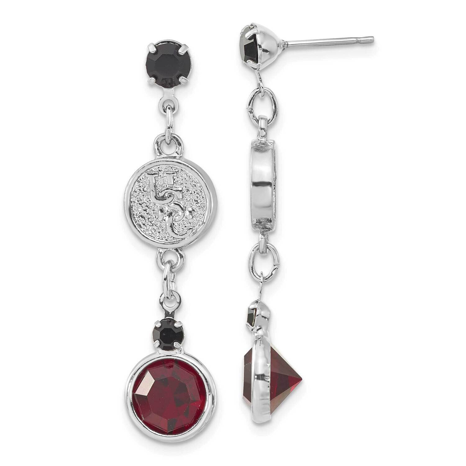 University of South Carolina Silver-tone Black & Red Crystal Post Dangle Earrings USO065ER-CR