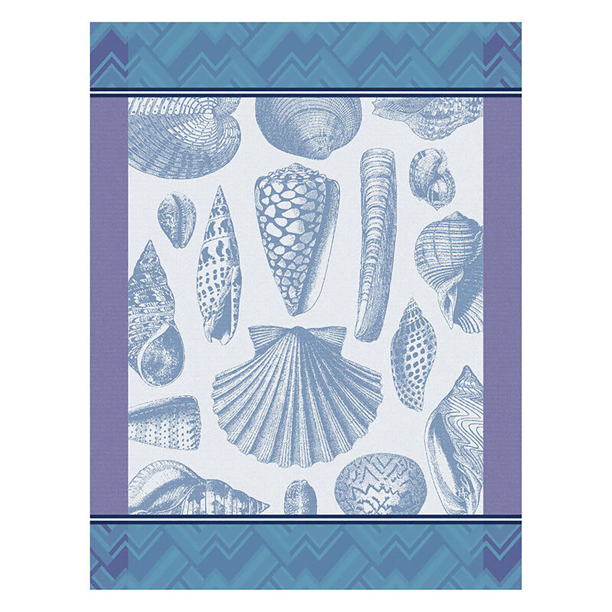 Le Jacquard Francais Coquillages Blue Tea Towel 24 x 31 Inch 27512 Set of 4